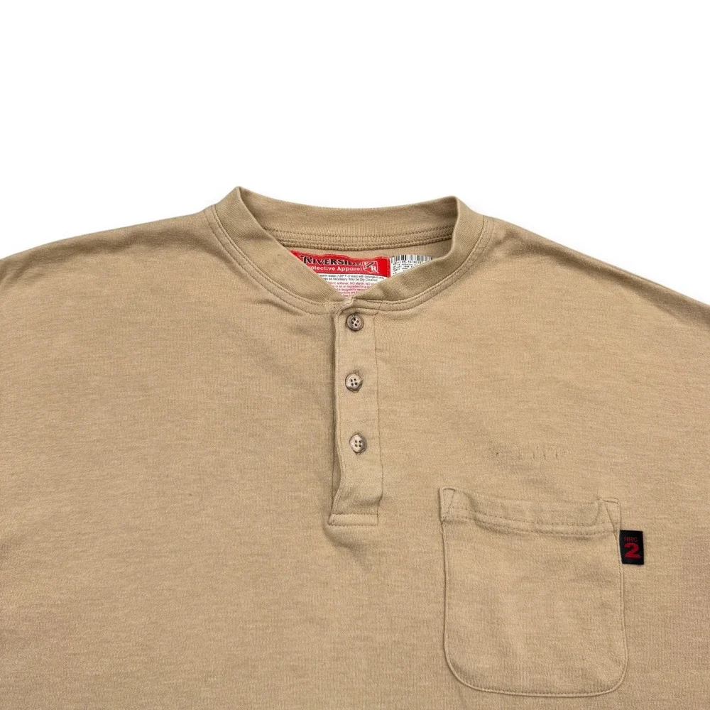Riverside Protective Apparel‎ Henley Mens XL Tan Long Sleeve FR Workwear Pocket